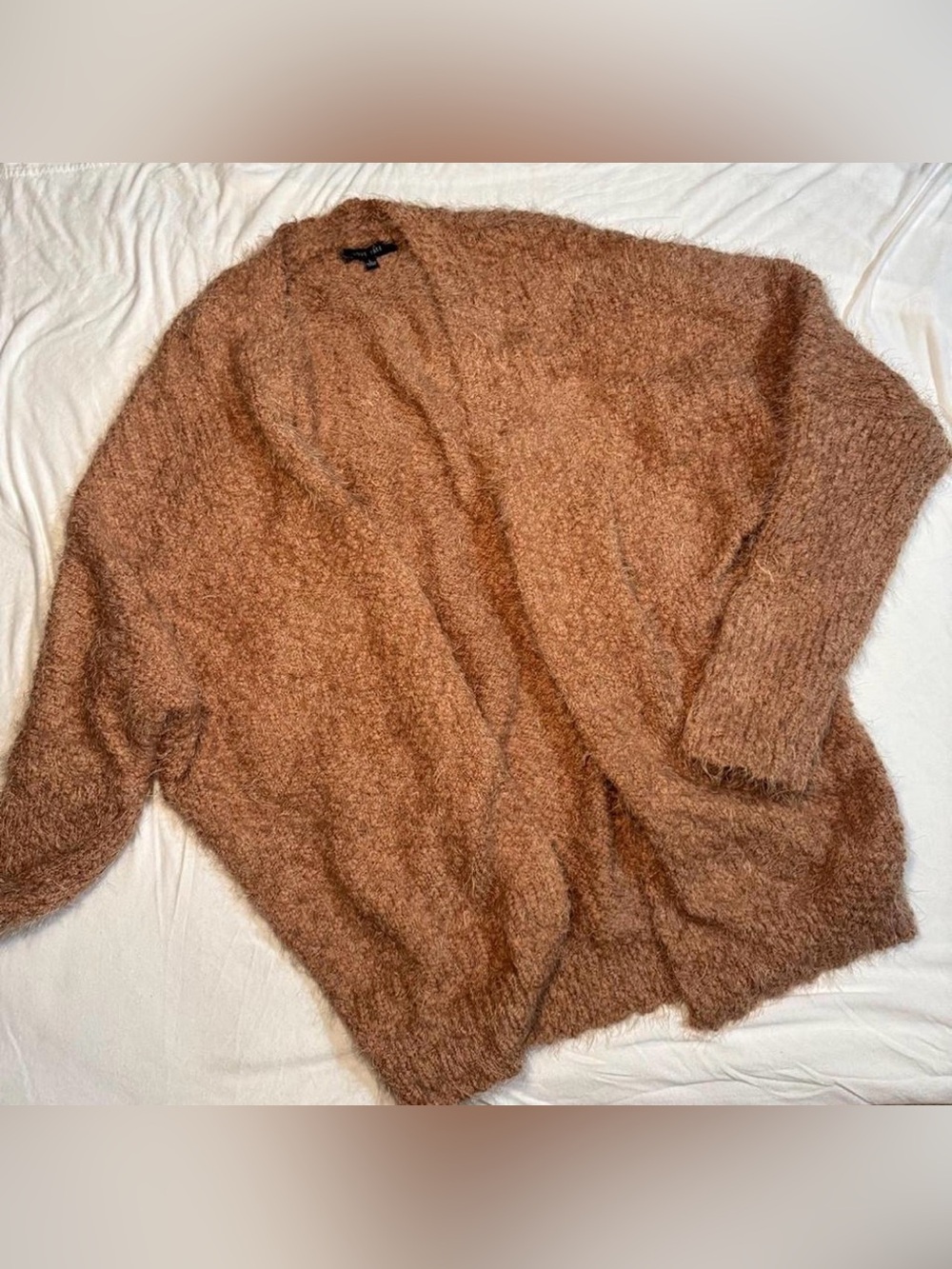 Love Tree Fuzzy Open-Front Cardigan - Camel Brown
